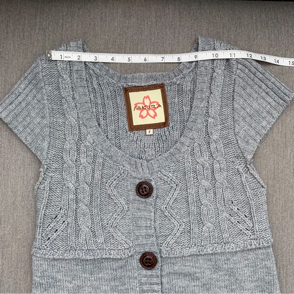 Women’s Sakura Grey Knitted Short Sleeve Cardigan, Size S - Picture 9 of 12
